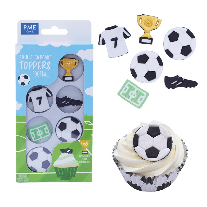 PME Edible Cupcake Topping Decorations, Football, Pack of 6
